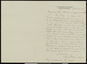 Harry Pratt Judson, letter, 1907-09-29, to Hamlin Garland