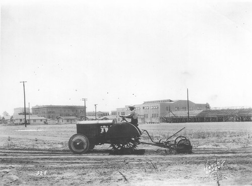 Orange Union High School playing field being graded for track and football, 1927