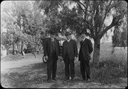 Group portrait featuring R.W. Pridham, W.M. Bowen and H. Robertson at Rancho La Brea. (RLB-95)