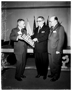 Biscailuz receiving special achievement award, 1958