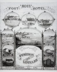 Lithograph of a flyer advertising the Fort Ross Hotel and its amenities at Fort Ross, California, September 1878