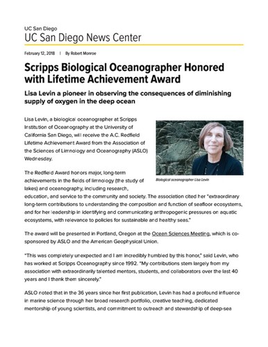 Scripps Biological Oceanographer Honored with Lifetime Achievement Award