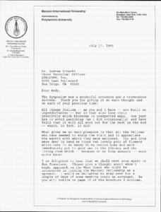 Letter, Gioia Marconi Braga to Andrew J. Viterbi, July 17, 1995
