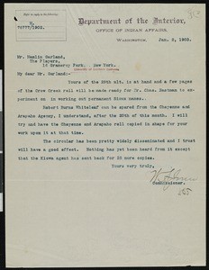William A. Jones, letter, 1903-01-02, to Hamlin Garland
