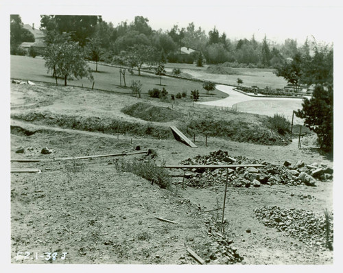 View of rock wall and walkway construction at Charles S. Farnsworth Park