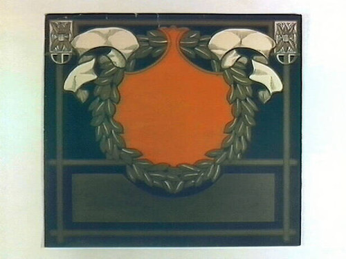 Stock label: wreath with shield and ribbons