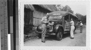 Fr. Arthur Allie, MM, with bus from Coban to Panajachel, Tucuru, Guatemala, ca. 1943
