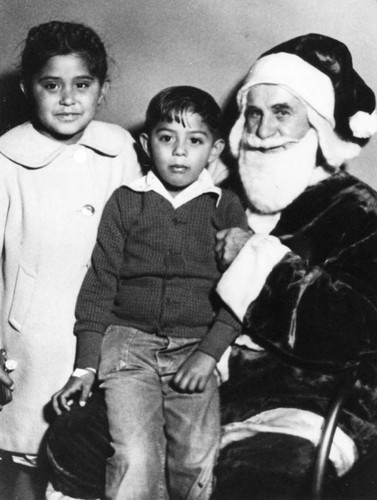 Children with department store Santa Claus