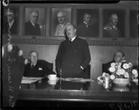 Col. Henry L. Roosevelt speaks at a luncheon at the Chamber of Commerce, Los Angeles, 1935