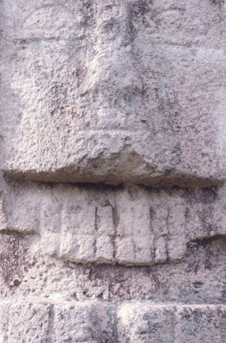 A monumental stone sculpture up close, Tierradentro, Colombia, 1975
