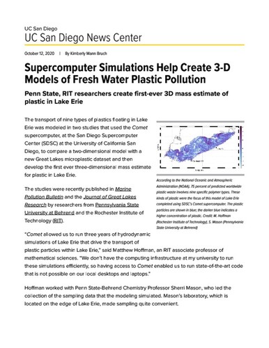 Supercomputer Simulations Help Create 3-D Models of Fresh Water Plastic Pollution
