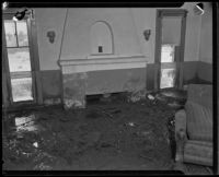 Living room filled with mud up to the window sills after a catastrophic flood and mudslide, La Crescenta-Montrose, 1934