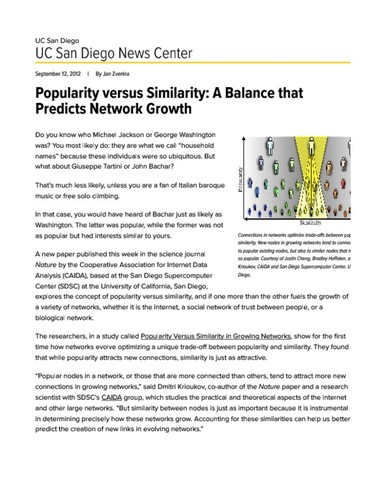 Popularity versus Similarity: A Balance that Predicts Network Growth