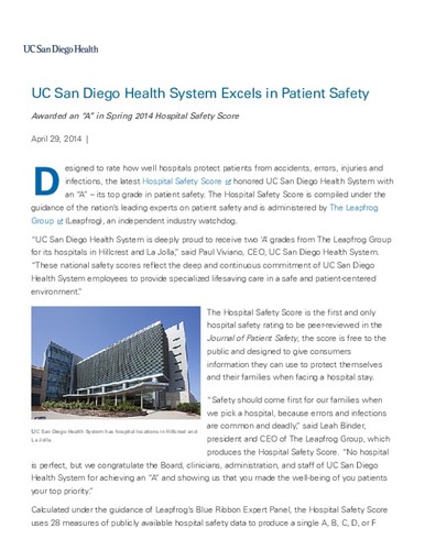 UC San Diego Health System Excels in Patient Safety