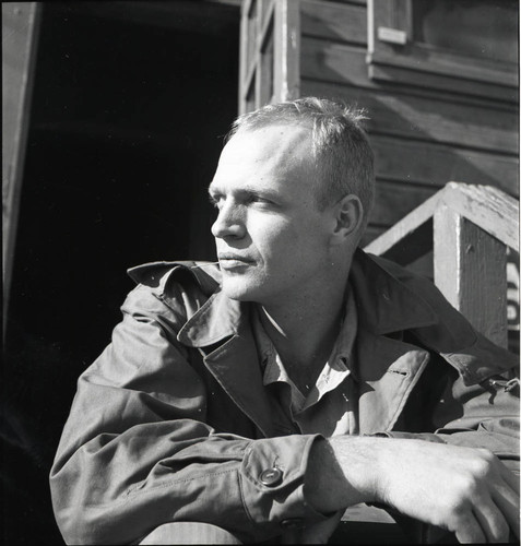 Portrait of a soldier in semi-profile at Camp Stoneman
