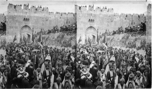 Moslem Pilgrims returning to Jerusalem from the Mohammedan Tomb of Moses. Palestine