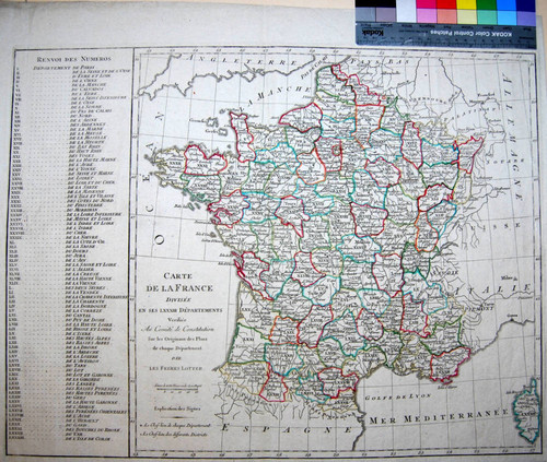 Carte de la France divisée en ses LXXXIII Départements Verifiée Au Comité de Constitution Sur les Originaux des Plans de chaque Département. Par Les Freres Lotter