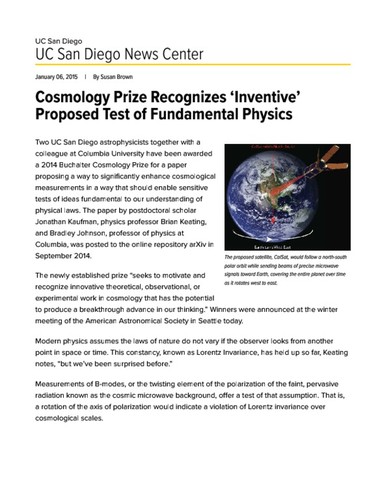Cosmology Prize Recognizes ‘Inventive’ Proposed Test of Fundamental Physics