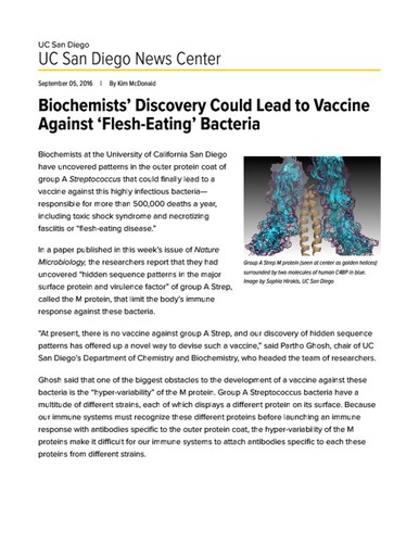 Biochemists’ Discovery Could Lead to Vaccine Against ‘Flesh-Eating’ Bacteria