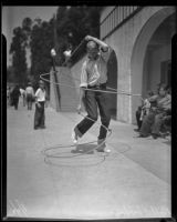 Bill Stephenson exhibiting his roping skills, Los Angeles, 1935