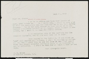 Hamlin Garland, letter, 1913-09-30, to William C. Glass
