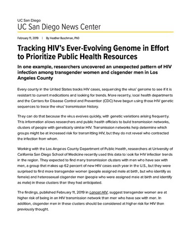 Tracking HIV’s Ever-Evolving Genome in Effort to Prioritize Public Health Resources