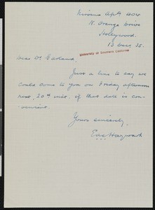 E.A.S. Hayward, letter, 1935-12-13, to Hamlin Garland