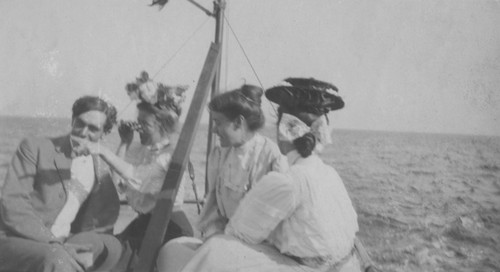[Edna Watson Bailey and Ralph E. Watson on a sailboat]