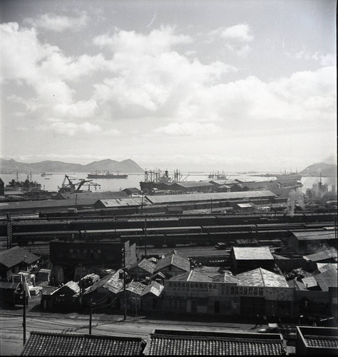 View over train depot to harbor