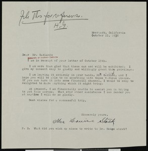Louise Stack, letter, 1936-10-21, to Hamlin Garland