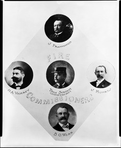 Composite portrait of Los Angeles Fire Commissioners and Chief Strohm, ca.1902