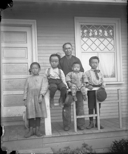 "Ah Hop family, 1900," Chinese father and children. [negative]