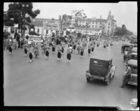 Marching band in Shriners' parade, Los Angeles, 1934