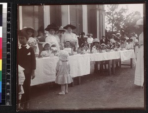 Women and children at Christmas tea party, Bangalore, Karnataka, India, 1912