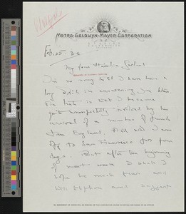 Hugh Walpole, letter, 1936-02-25, to Hamlin Garland