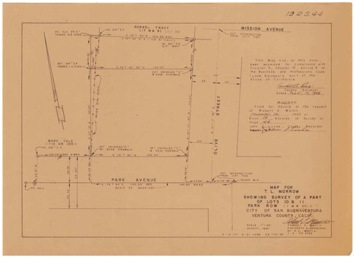Survey of a Part of Lots 10 and 11 of the Park Row Tract, Ventura
