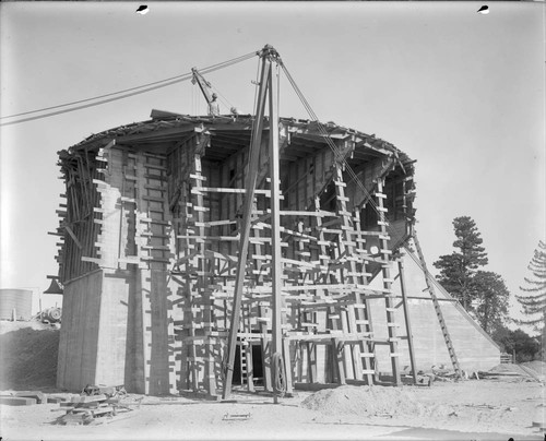 Construction of foundation for the 100-inch telescope dome, Mount Wilson Observatory
