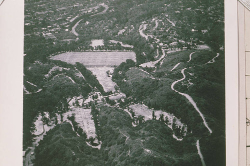 Aerial view of Will Rogers State Park, Rustic Canyon, Calif