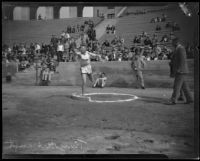 Glenn "Tiny" Hartranft competing in a track-and-field meet at the Coliseum, Los Angeles, 1922-1927
