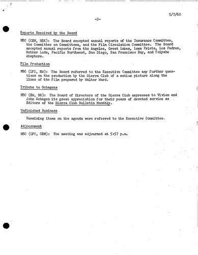 Sierra Club Board of Directors meeting minutes 1959-1960