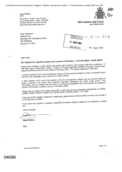 [Letter from Sean Brabon to Peter Redshaw regarding urgent request for cigarette analysis and customer information]