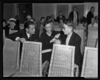 Ray Brown, De De Brown, and David W. Brown at funeral parlor, Venice, 1935