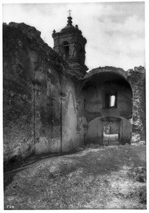 Mission San José y San Miguel de Aguayo in San Antonio, Texas, showing ruined interior of its church, ca.1898