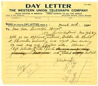 Telegram from Julia Morgan to William Randolph Hearst, March 20, 1921