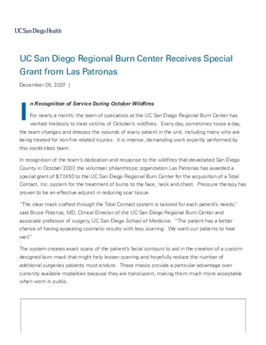 UCSD Regional Burn Center Receives Special Grant from Las Patronas