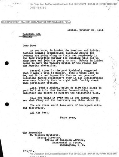 Robert Murphy letter to H. Freeman Matthews regarding planning groups for Germany