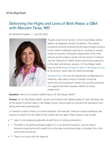 Delivering the Highs and Lows of Birth Rates: a Q&A with Maryam Tarsa, MD