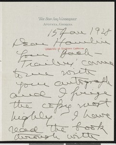 William Lyon Phelps, letter, 1928-01-15, to Hamlin Garland