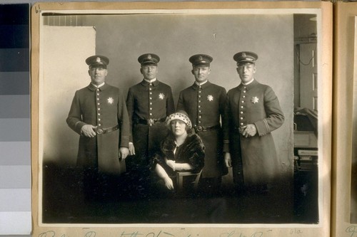 Police Quartett [sic] standing L. to R.: John McGreevey, Claude Ireland, Raymond Harris, Harry Frustuck. Sitting down, Gladys La Mar