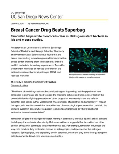 Breast Cancer Drug Beats Superbug